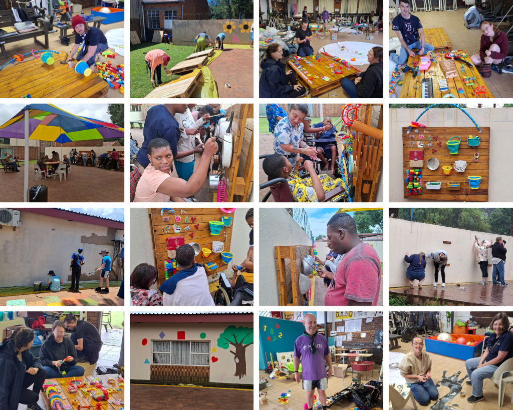 Photo collage of working on the sensory garden at Vita Nova