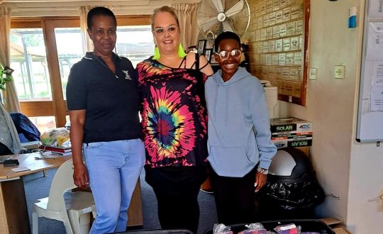 Marina with Kwenadi from Young Givers and Nonhlanhla from COE Disability Forum who donated Sanitary products to Vita Nova