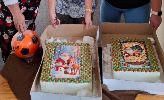 Ice-cream cakes and soccerball donated by Ginger Brown to Vita Nova