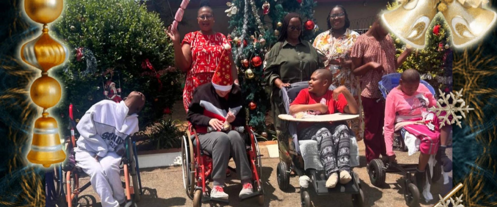 Staff members with residents celebrating Christmas