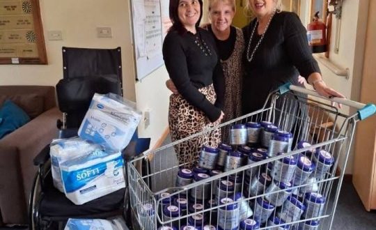 Photo of Nadia and Michelle from Vita Nova with donations from Martie De Villiers