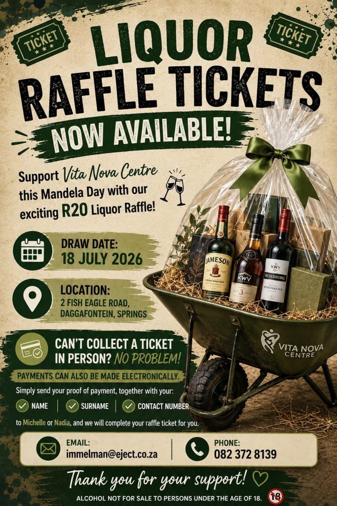 A poster for Vita Nova's liquor raffle on their annual fun day