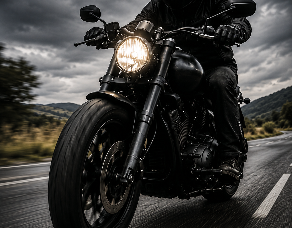 Biker riding on road