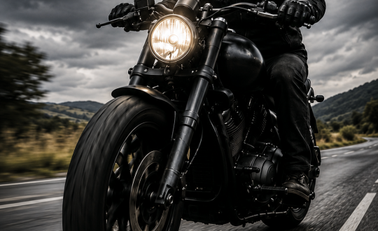 Biker riding on road